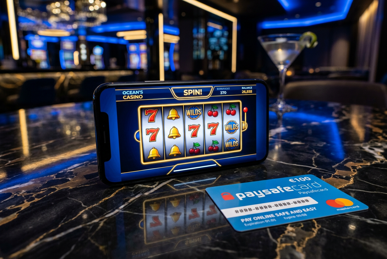 A smartphone and a Paysafecard on a desk